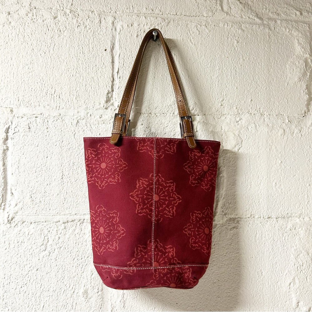 VTG Banana Republic Factory Burgundy Red Cotton Tote Bag w Leather Handles - Picture 4 of 13